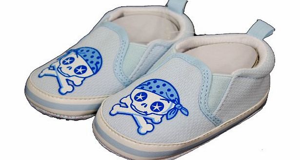 Glamour Girlz Baby Girls Boys Cute Skull amp; Crossbones Print Slip On Shoes Slippers Blue 6-12 Months
