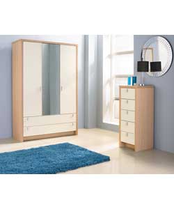 Misaki 3 Door 2 Drawer Wardrobe - Cream