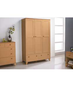 Shaker 3 Door 2 Drawer Wardrobe - Oak