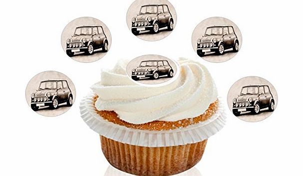 Kreative Cakes 24 Pre Cut MINI Cooper Car Edible Premium Disc Wafer Decorations Cupcake Toppers - by Kreative Cakes