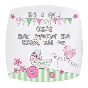 Whimsical Pram Its a Girl Plate