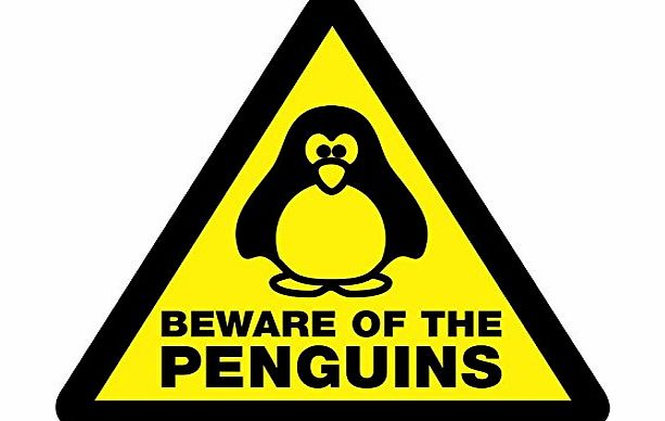 TheStickerShop Beware of the Penguins Warning Sticker - 10cm x 9cm Cute Penguin Triangle Vinyl Decal