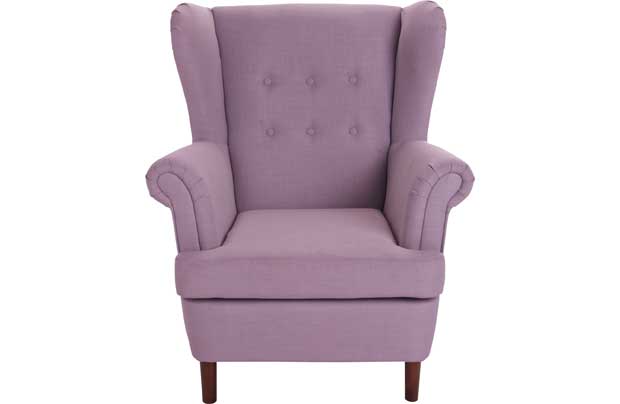 This throwback style Martha Wingback Chair in lilac would make a perfect addition to any living room. Its anachronistic design will add touch of vintage style and elegance to your home. A very comfortable