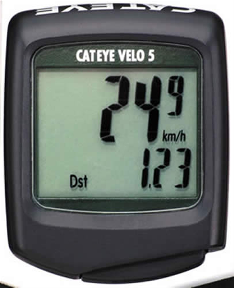 THE VELO-5 INCLUDES FIVE POPULAR FUNCTIONS WITH A LARGER, EASIER TO READ DISPLAY.SINGLE BUTTON