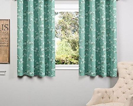 H.Versailtex Printed Blackout Eyelet Pair Light Reducing Microfiber Curtains, Thermal Insulated amp; Warm Protecting, Aqua Flower 63 by 52 inch