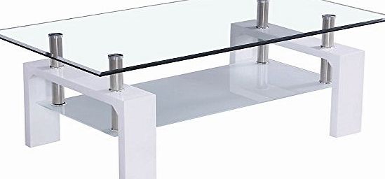 Home Discount Elise Rectangular Glass Coffee Table, White