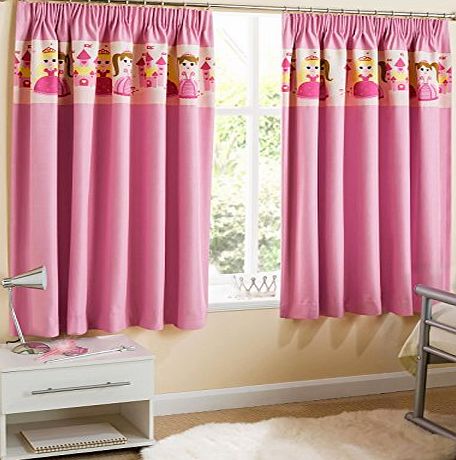Ideal Textiles Princess Pink Childrens Kids Nursery Tape Top Curtains, Thermal Block Out Pencil Pleat Curtains, Ready Made Pencil Pleat Curtain Pairs, 46`` x 54``