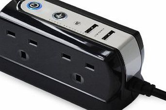 Masterplug SRGDU42PB USB Charging Surge Protected 2 m Extension Lead Power Block with 4 Sockets