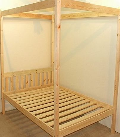 Quattro Four Poster Bed Single 3ft Four Poster Bed with memory foam mattress - solid natural pine 4 poster bed frame - Heavy duty use