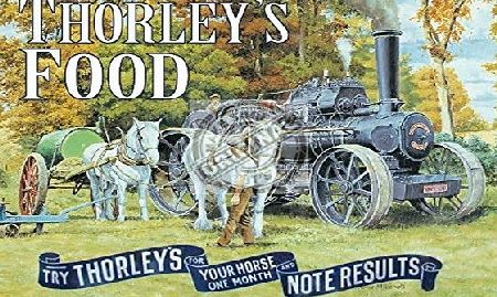 RKO Thorleys Food for Your Horse. Horses with steam engine on the farm. White shire pulling, plough and tank. Large Metal/Steel Wall Sign
