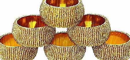 ShalinIndia Napkin Ring gold Set of 6 Beaded Napkin Ring Holders, Birthday, Christmas, Any Occasion Gift