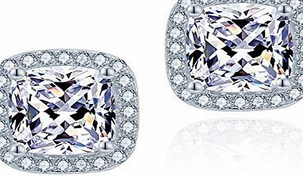 Sreema London Jewel Encrusted Simulated diamond Sterling Silver Stud Earrings Ladies Micro Pave Halo Disc Earrings (7 mm) With Free Gift Box