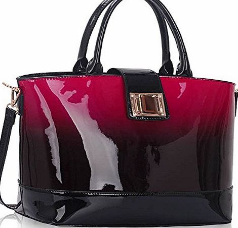 TrendStar Ladies Handbags Womens Large Bags Shoulder Patent Leather Designer style (Burgundy Shoulder Bag)