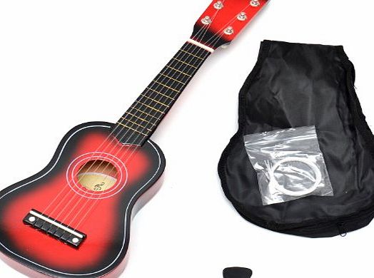 ts-ideen Childs Guitar Wooden for Ages 3 and Above with Bag and Replacement Strings 54 cm Red