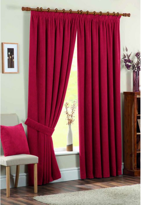 Unbranded Chenille Spot Red Lined Curtains