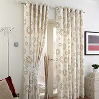Geo Eyelet Cotton Lined Curtains Linen 117 x 137cm