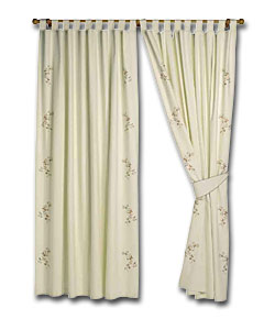 Natural Pair of Leaf Trail Ready Made Curtains 167 x 137cm.