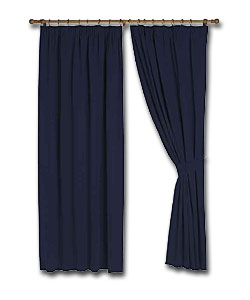 Navy Cotton Satin Ready Made Curtains (W)90- (D)90in