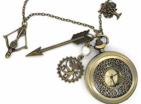 Hunger Games Pocket Watch, Antique Brass Mockingjay, Katniss Arrow, Hollow Phoenix and Hanging Tree, prop replica