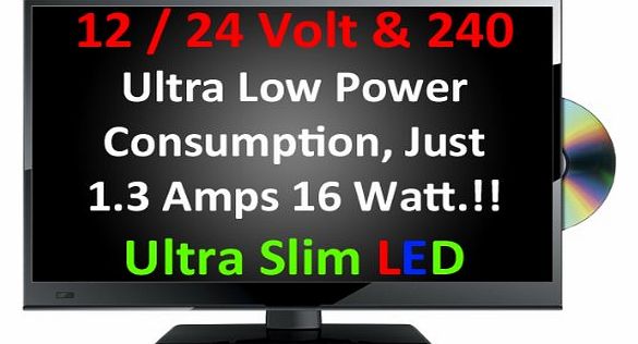20`` Ultra Slim LED Digital Freeview USB Record TV DVD. Caravan HGV Boat. 12 / 24 VOLT DC 12V + 240