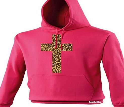 LEOPARD CROSS (L - HOT PINK) NEW PREMIUM HOODIE - Dope Hipster Swag Fresh Street Yolo Dance ymcmb Youth Fashion Funny Novelty Nerd Vintage retro top clothes Unisex Mens Ladies Womens Girl Boy Sweatshi