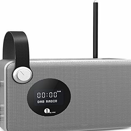 1byone Portable Digital DAB / FM Bluetooth Radio with Alarm Clock / FM Tuner / LCD Display Screen / 3.5mm Aux-in, Sliver amp; Grey