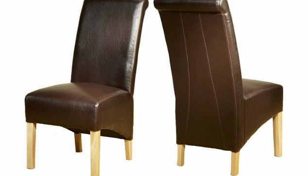1home Leather Dining Chairs Scroll Back Oak Legs Furniture (Brown)