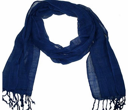 Plain linen look cotton scarf (Royal Blue 668-52)