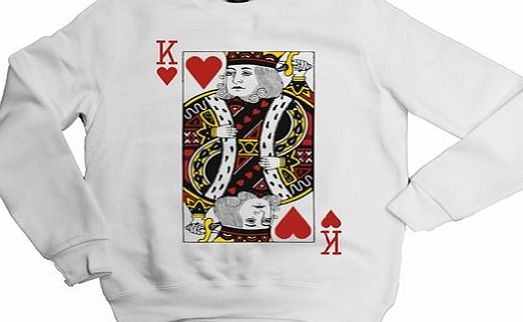 21 Century Clothing Mens King of Hearts Card Sweater - White - Medium (42-44 inches)
