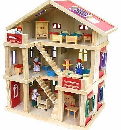 2222 Big Wooden Dolls House LOTTE Size: 54 x 37 x 69 cm with furniture and dolls included