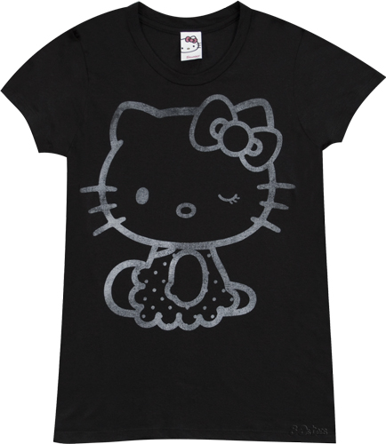 2308 Winking Hello Kitty Ladies Black T-Shirt from Mighty Fine