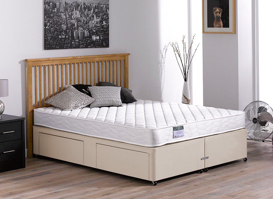 2`6 Small Single Dalton Open Spring Divan Bed - Medium - Beige