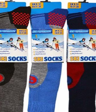 2COZEE 3 Pack Childrens/Boys High Performance Ski Socks With Extra Cushioning, Shin Protection, Assorted Colours, UK: 12.5-3.5, EUR: 31-34