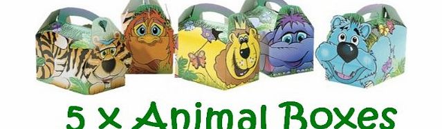 3 CHILDRENS ANIMAL ACTIVITY LUNCH MEAL BOX - FOOD GIFT BOXES - FAVOUR PARTY SUPPLIES, 5 X BOX