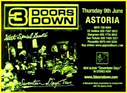 3 DOORS DOWN London Astoria 9th June 2005 Music Poster