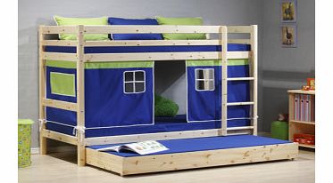 3`0 Euro Single Kinder Bunk Bed Natural - Blue Tent