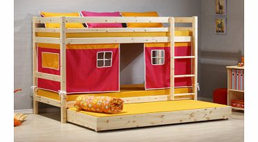 3`0 Euro Single Kinder Bunk Bed Natural - Pink Tent