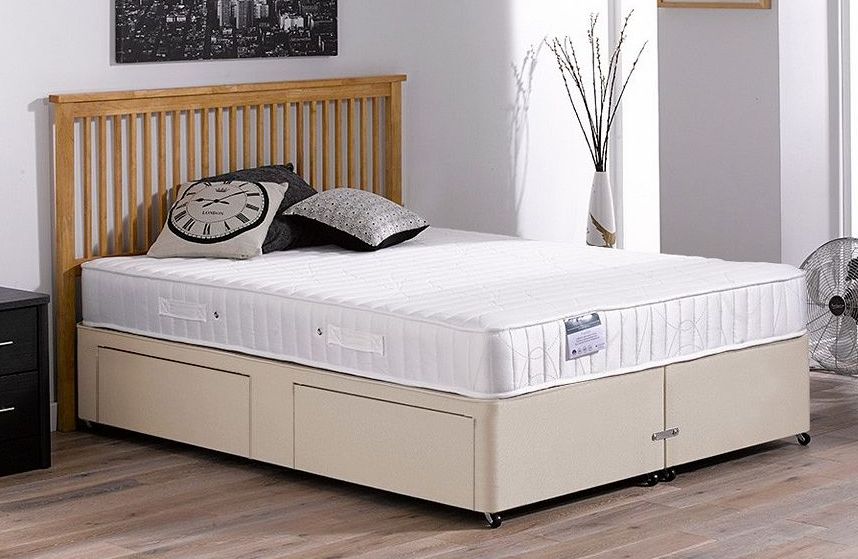 3`0 Single Franklin Open Spring Divan Bed - Medium - Beige