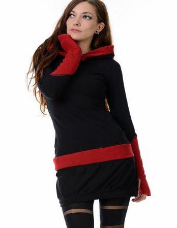 3Elfen Hoodie dress winter black fleece gauntlets red M