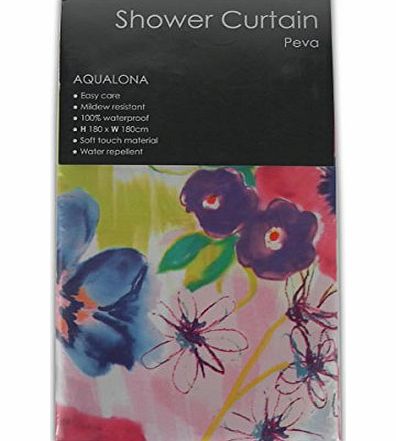 BRIGHT PEVA SHOWER CURTAIN - BATHROOM CHEAP FLOWERS LARGE BARGAIN HOOKS RING