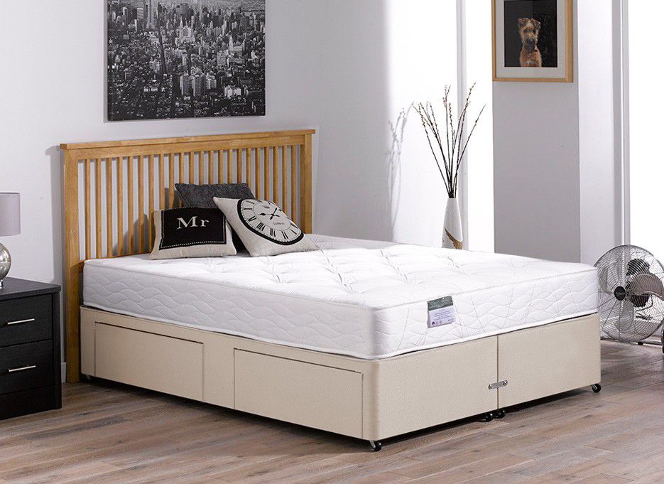 4`6 Double Fenton Open Spring Divan Bed - Firm - Beige