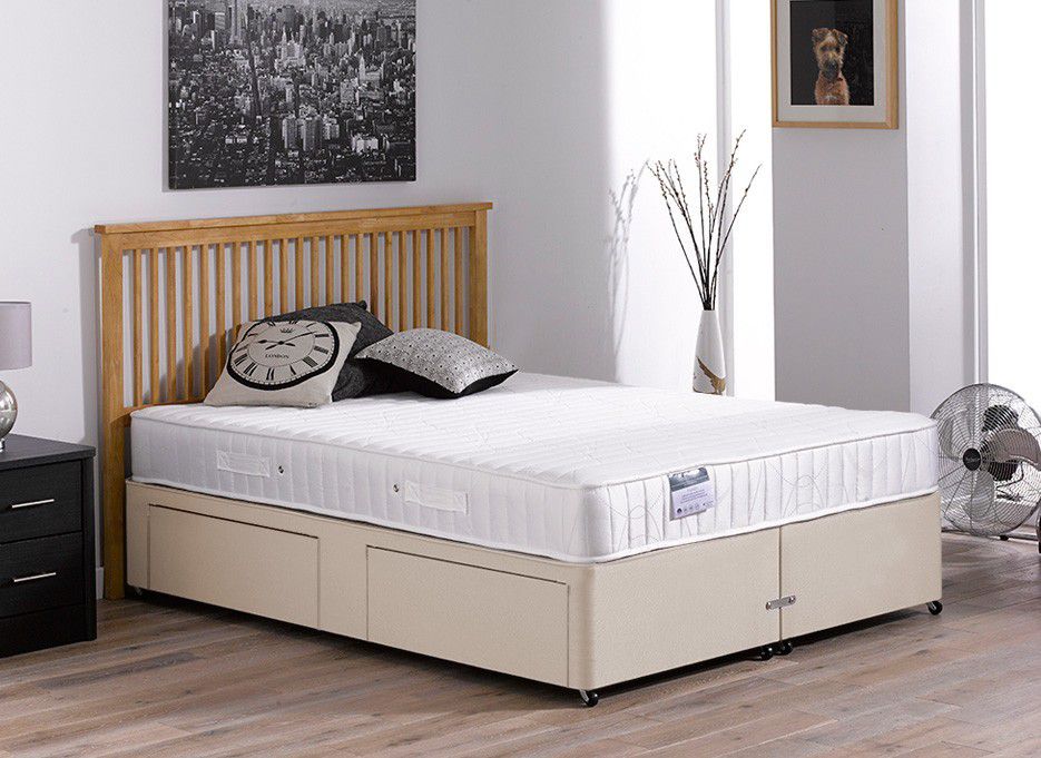 4`6 Double Franklin Open Spring Divan Bed - Medium - Beige