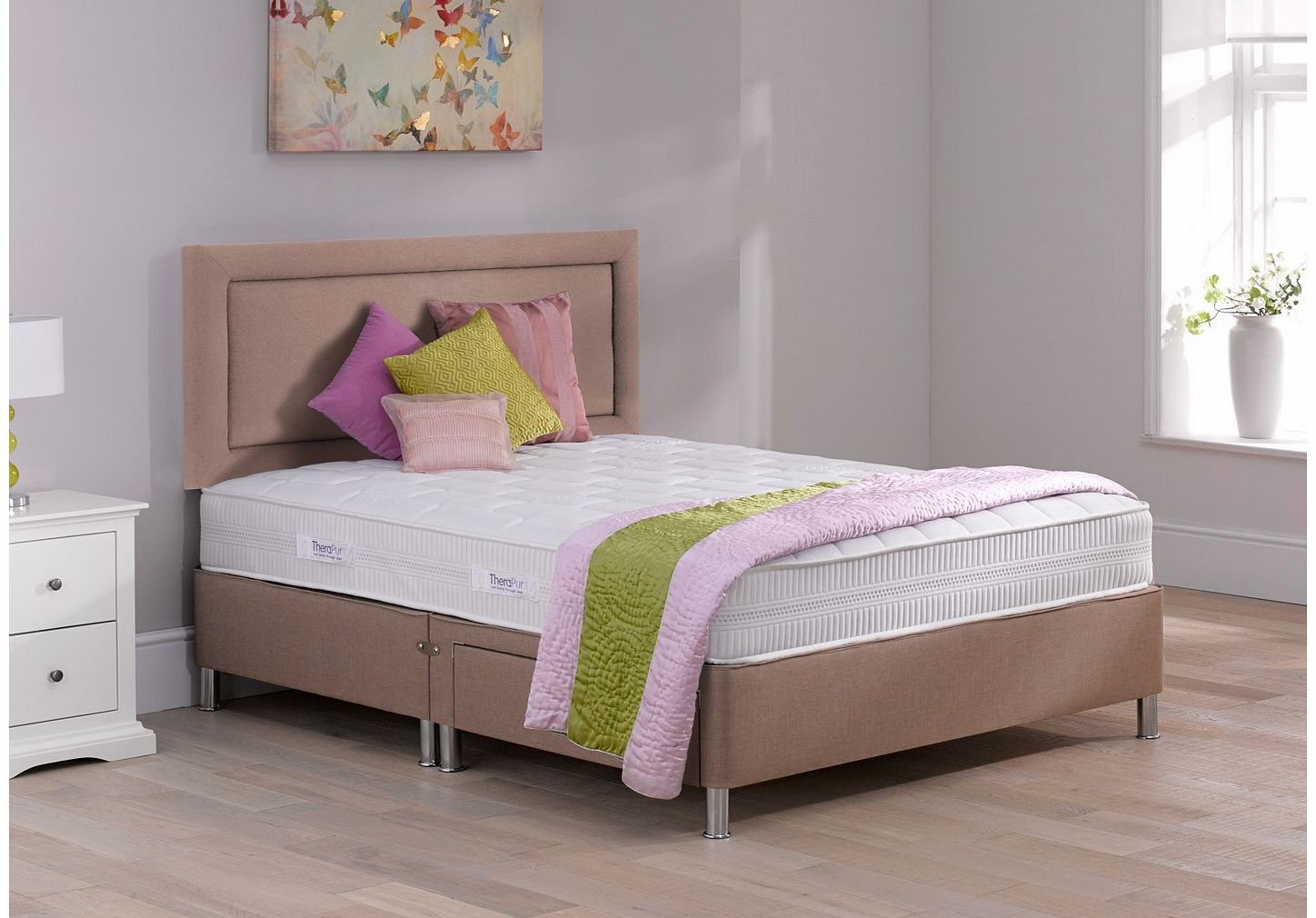 4`6 Double Therapur Affinity Divan Bed With Legs - Medium