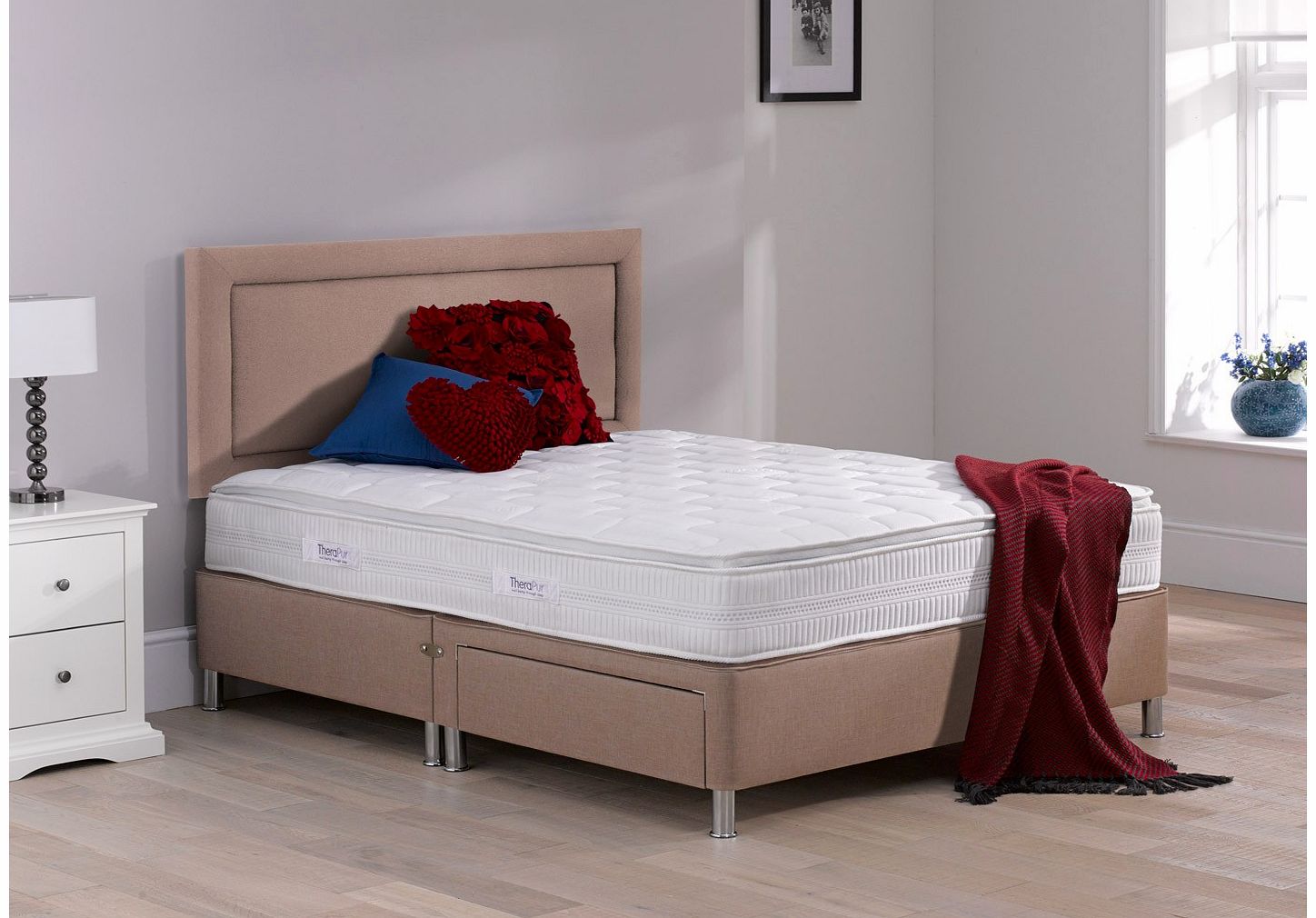 4`6 Double Therapur Rapport Divan Bed With Legs - Medium Firm