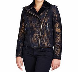 7 For All Mankind Black and gold shearling leather jacket