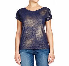 7 For All Mankind Navy and gold V-neck T-shirt