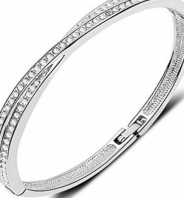 7 Ounces Bangle Bracelet with Clear SWAROVSKI Elements Crystal 18ct White Gold Plated Ladies Jewellery for Wedding/Birthday Diam:5.8cm