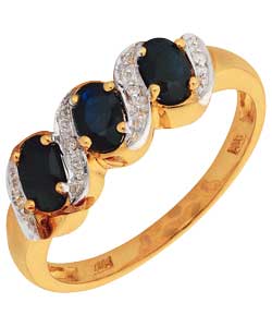 9ct Gold 1 Carat Sapphire and Diamond 3 Stone Ring