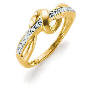 9ct Gold 10Pt Diamond Twist Knot Ring, N