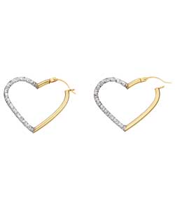 9ct Gold 2 Colour Heart Tube Creole Earrings